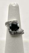 14 Kt White Gold Plate 6.5 Ct Silky Black Moissanite 30 Count Natural Diamond Bridal Set Ring