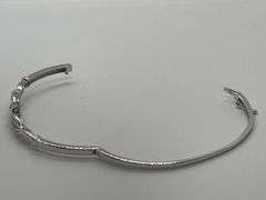 10K White Gold Baguette & Round Brilliant Cut Diamond Bangle Bracelet