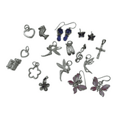 Sterling Silver Jewelry Lot: Charms, Amethyst & Pink Mother of Pearl Earrings