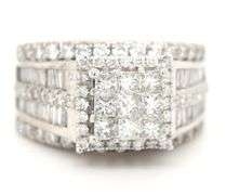 14kt White gold Invisible set diamond cluster ring