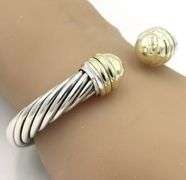 David Yurman two tone classic cable cuff bangle in sterling silver and yellow gold