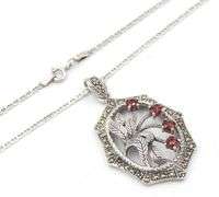 Vintage 925 sterling silver Marcasie and ruby flower style pendant on Gucci style chain necklace
