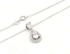 Vintage 925 sterling silver pear shaped Cubic Zirconoa halo pendant on chain