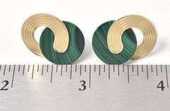 Stylish 14K Yellow Gold Malachite Gemstone Earrings
