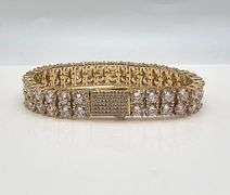 18 Kt Yellow Gold Plated 62 Count Lab Simulated Diamond Tennis Bracelet