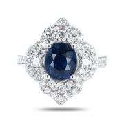 PLATINUM UNHEATED BLUE SAPPHIRE AND DIAMOND RING 4.35 C.T.W.