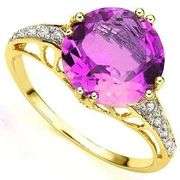 4.47 CT PINK TOPAZ & 10 PCS WHITE DIAMOND 10K SOLID YELLOW GOLD RING