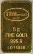 Pure .9999 Fine 5 gram Gold Bar with unique serial number