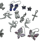 Sterling Silver Jewelry Lot: Charms, Amethyst & Pink Mother of Pearl Earrings