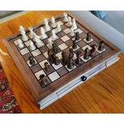 Magnetic Walnut Board Chess Set with Storage