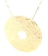 14kt Yellow gold Hammered finish round disc pendant on box chain