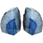 Natural Blue Agate Geode Bookends