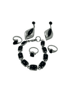 925 Sterling Silver & Onyx Jewelry Lot: Earrings, Bracelet, and Rings