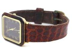 Citizen rectangular burgundy dial and leather strap quartz watch