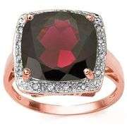 7.57 CT GARNET & 16 PCS GENUINE DIAMOND 10K SOLID ROSE GOLD RING
