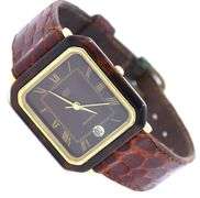 Citizen rectangular burgundy dial and leather strap quartz watch