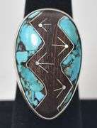 Native American Turquoise and Wood Ring in Sterling Silver