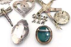 Big group lot of Vintage 925 sterling silver gemstone brooches