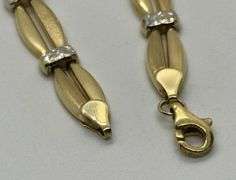 14K Yellow+White Gold Texured Diamond Cut Bracelet