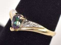 Interesting 10K Yellow Gold Mystic Topaz Gemstone and Diamond Ring