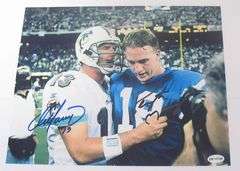 Hand Signed Dan Marino And Peyton Manning 8x10 With COA