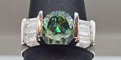 4 Kt White Gold Plated 3.05 Ct Deep Emerald Green Moissanite Ring