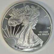 Impressive 5 Troy Oz Walking Liberty design pure .999 fine silver medallion. Golden State Mint