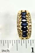 Bright Blue Sapphire and Diamond 14K  Pyramid Ring