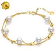 7 INCHES AU750 18K SOLID GOLD FRESHWATER PEARLS CABLE CHAIN BRACELET