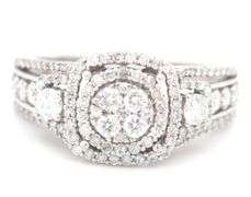 10kt White gold 1.15ctw diamond cluster double halo ring