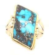 14kt Yellow gold Morenci Turquoise offset rectangular ring