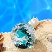 Hand Blown Glass Ocean Waves Paperweight