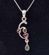Peridot and Pink Topaz Gemstone Pendant Necklace in Sterling Silver