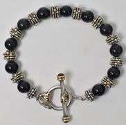 Black Onyx Beaded Bracelet in Sterling Silver