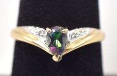 Interesting 10K Yellow Gold Mystic Topaz Gemstone and Diamond Ring
