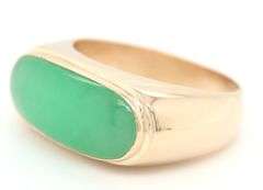 14kt Yellow gold oval green Jade signet ring