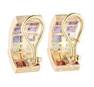 Princess Cut Multi-Color Gemstone Double Row J Hoop Earrings in 14K