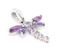 10kt White gold amethyst and blue topaz dragon fly pendant