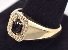 Charming 14K Yellow Gold Black Onyx Gemstone and Diamond Ring