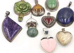 Big group lot of Vintage 925 sterling silver gemstone pendants
