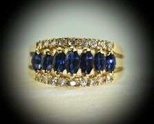 Bright Blue Sapphire and Diamond 14K  Pyramid Ring