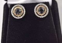 Hematite and CZ Gemstone Stud Earrings in Sterling Silver with 14K Yellow Gold Plating