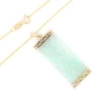 14kt Yellow gold Jade good Fortune bar pendant on chain