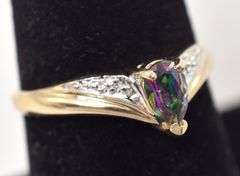 Interesting 10K Yellow Gold Mystic Topaz Gemstone and Diamond Ring