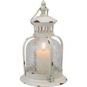 Rustic White Metal Candle Lantern