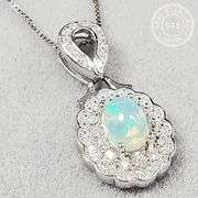 GENUINE ETHIOPIAN OPAL & CREATED WHITE SAPPHIRE 0.60 CT GENUINE ETHIOPIAN OPAL 925 STERLING SILVER P