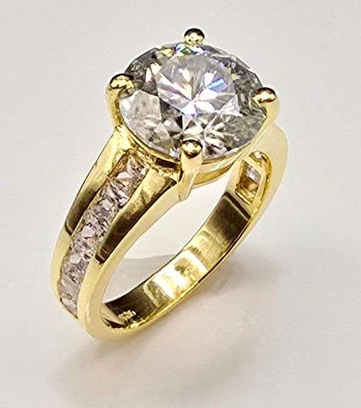 14 K Yellow Gold Plated Huge 4.5 Ct Lab Simulated Diamond Ring