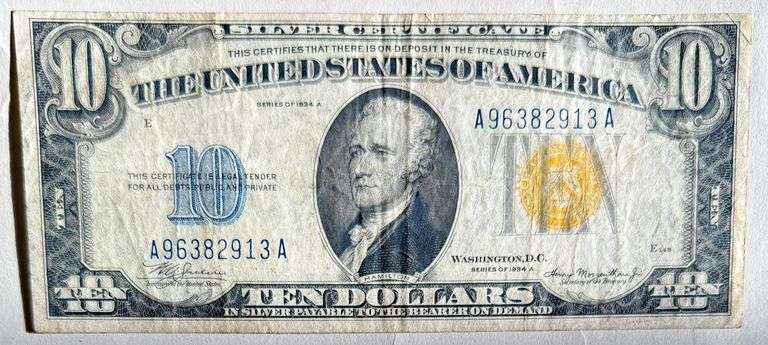 Clean $10 North Africa 1934A Silver Certificate.