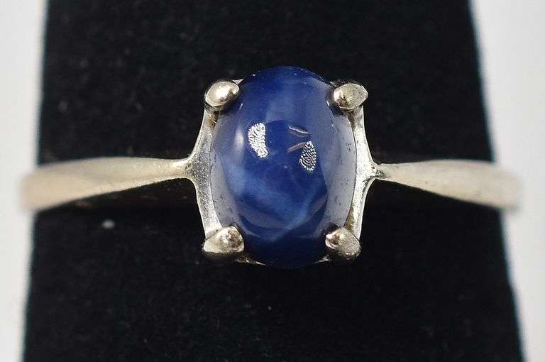 Bold 10K White Gold Star Sapphire Gemstone Ring