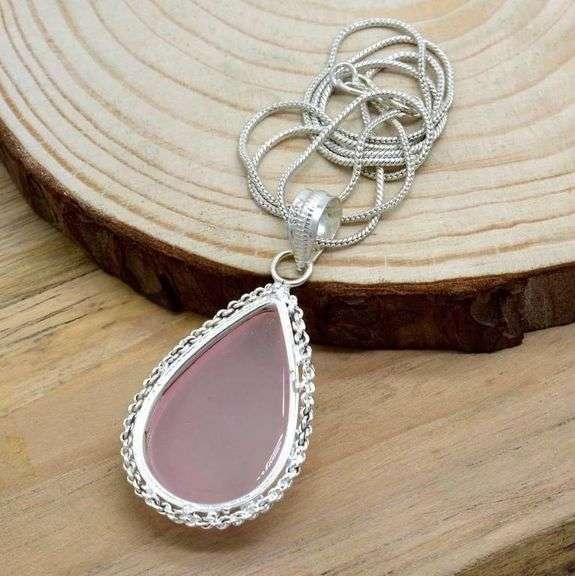 Natural 23 Ct Rose Quartz Pendant Necklace w/chain